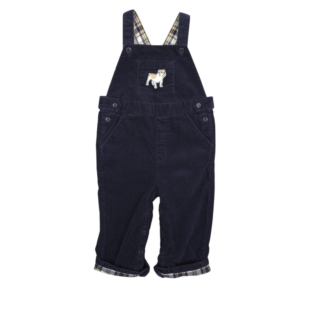 Janie and Jack Corduroy Overalls Baby Boy 12-18M Navy Cotton Bulldog Plaid